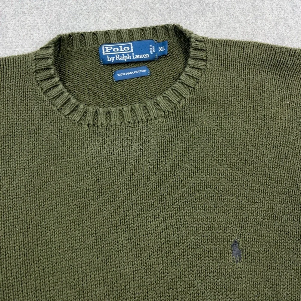 Polo Ralph Lauren Sweater Men XL Olive Green Heavy Knit CrewNeck Rib VTG Y2K *